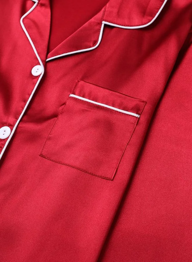 Take Two Women Red Long Sleeve Shirt and Pyjama Set